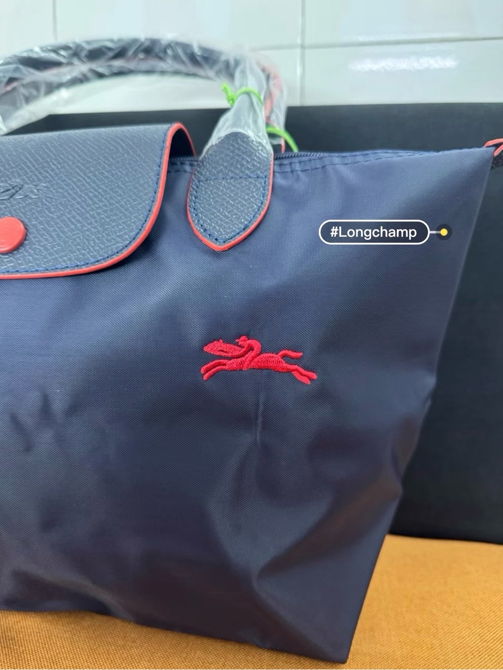 Longchamp Navy Tote with Red Trim and Accents - Picture 5 of 8